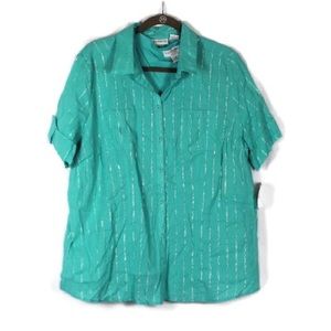 Sag Harbor Striped Metallic Collared Blouse Top Tank Set